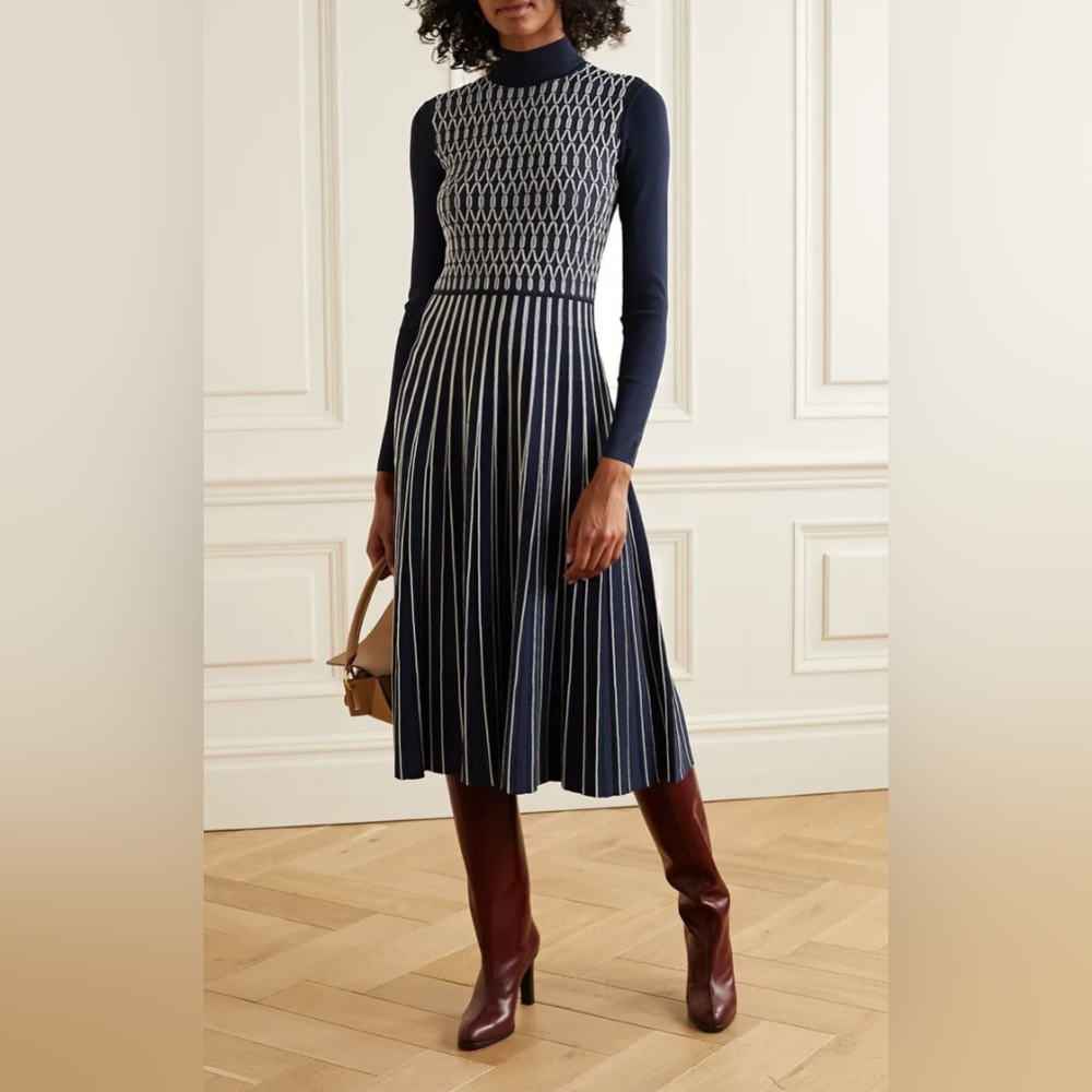Tory Burch Elegant Navy and White Striped Dress